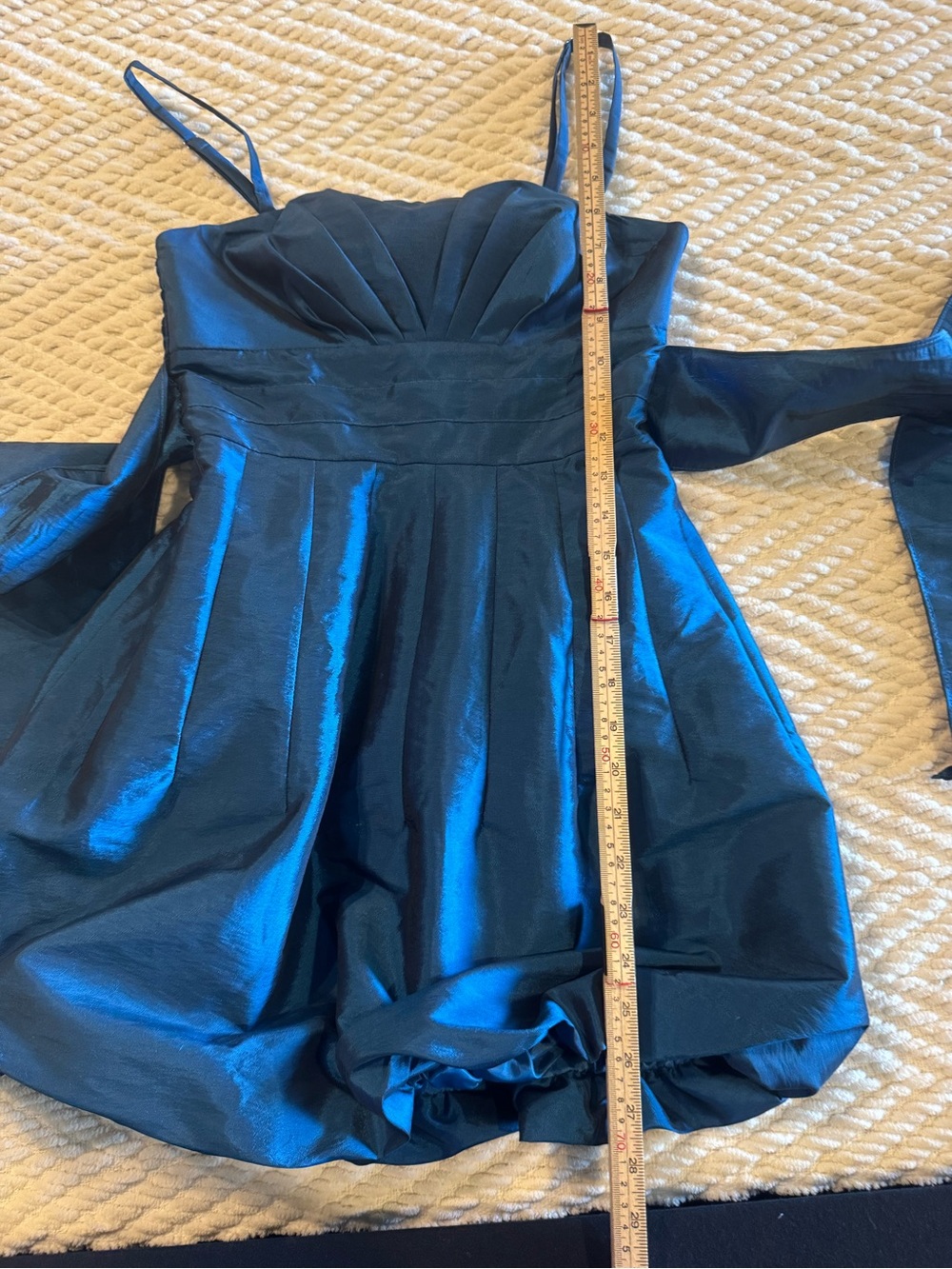 XXi Teal-Blue Strapless Satin Party Dress with Back Tie Bow - Picture 3 of 9